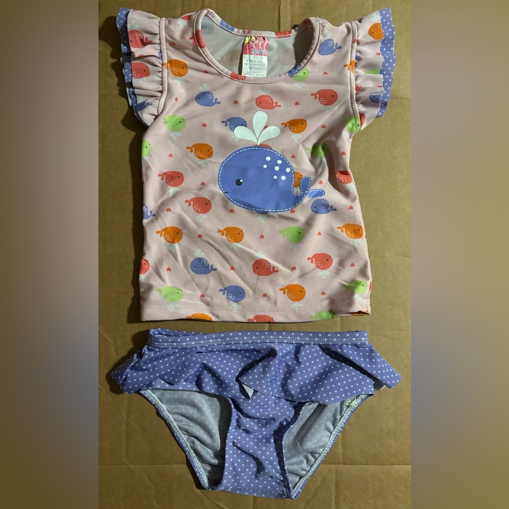 Sol Swim 2 piece whale swimsuit with ruffles - size 4T